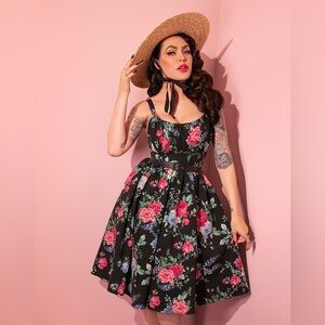 Ingenue Dress in Black Rose Print - Vixen by Micheline Pitt 2XL